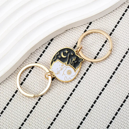 Porte Clés - Mignon Chat - Acier Inoxydable - A Partager - Amoureux - Meilleurs Amis - Pendentif Sac - BFF - Best Friends