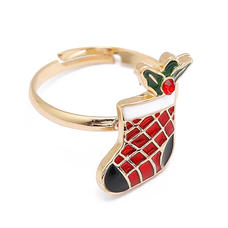 Bague Noël - Taille Ajustable pour Adulte - Père Noel Sapin Bonhomme Neige Etoile Renne Botte