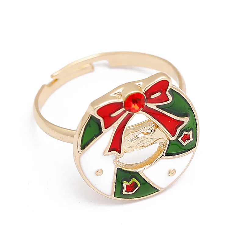 Bague Noël - Taille Ajustable pour Adulte - Père Noel Sapin Bonhomme Neige Etoile Renne Botte