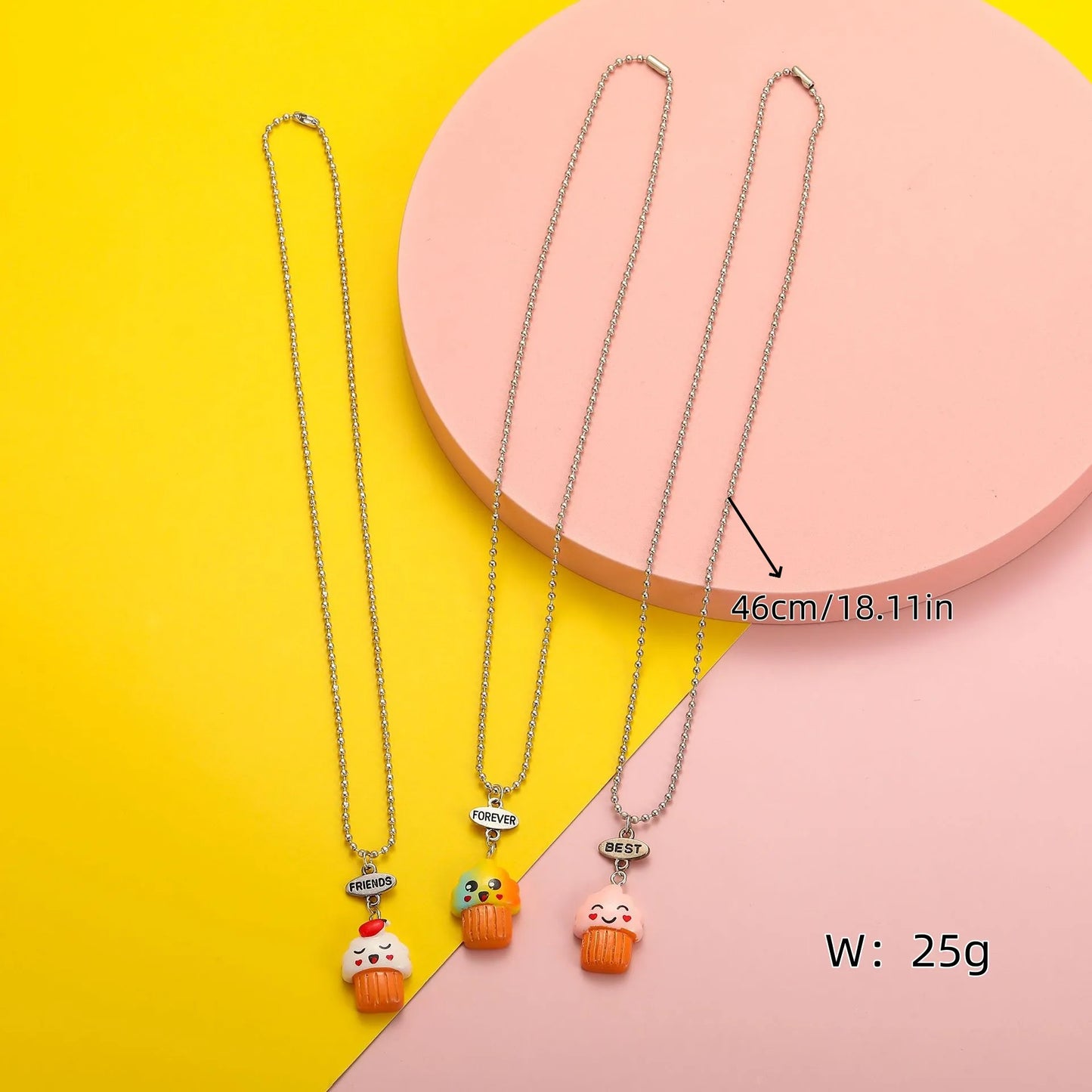 Lot de 3 Colliers D'amitié - Petits Gateaux Muffins Kawaii  - BFF - Best Friends Forever - Fantaisie - Pendentif Mignon - Amitié