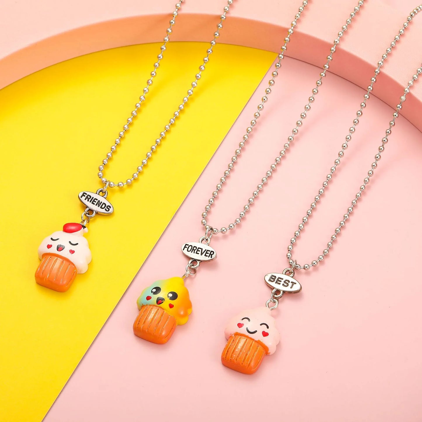 Lot de 3 Colliers D'amitié - Petits Gateaux Muffins Kawaii  - BFF - Best Friends Forever - Fantaisie - Pendentif Mignon - Amitié