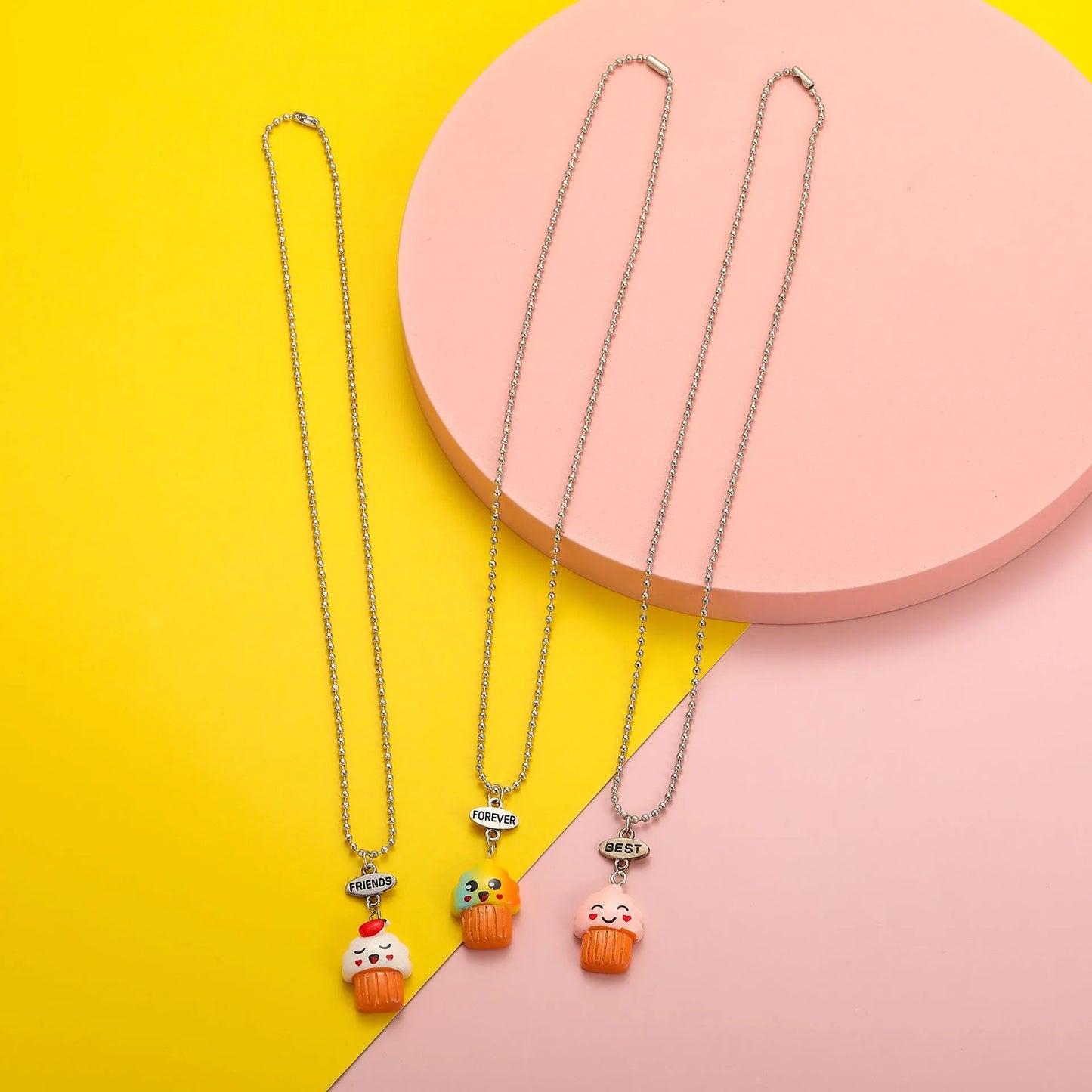 Lot de 3 Colliers D'amitié - Petits Gateaux Muffins Kawaii  - BFF - Best Friends Forever - Fantaisie - Pendentif Mignon - Amitié