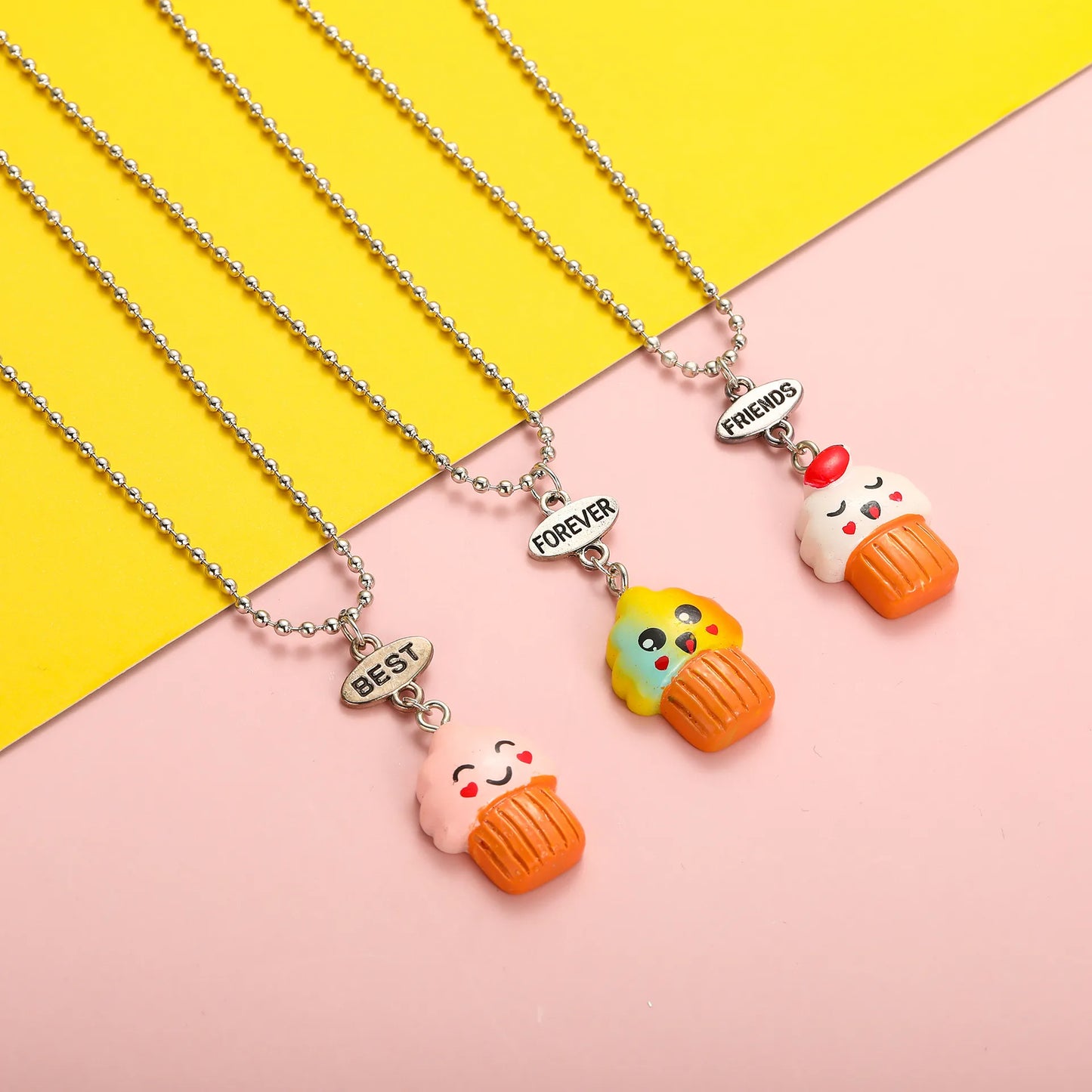 Lot de 3 Colliers D'amitié - Petits Gateaux Muffins Kawaii  - BFF - Best Friends Forever - Fantaisie - Pendentif Mignon - Amitié