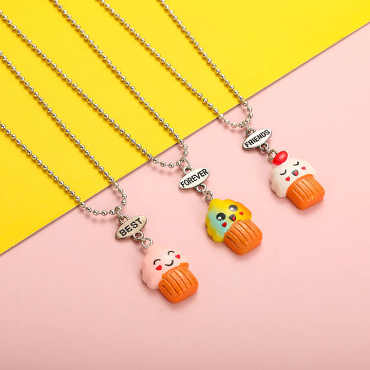 Lot de 3 Colliers D'amitié - Petits Gateaux Muffins Kawaii  - BFF - Best Friends Forever - Fantaisie - Pendentif Mignon - Amitié