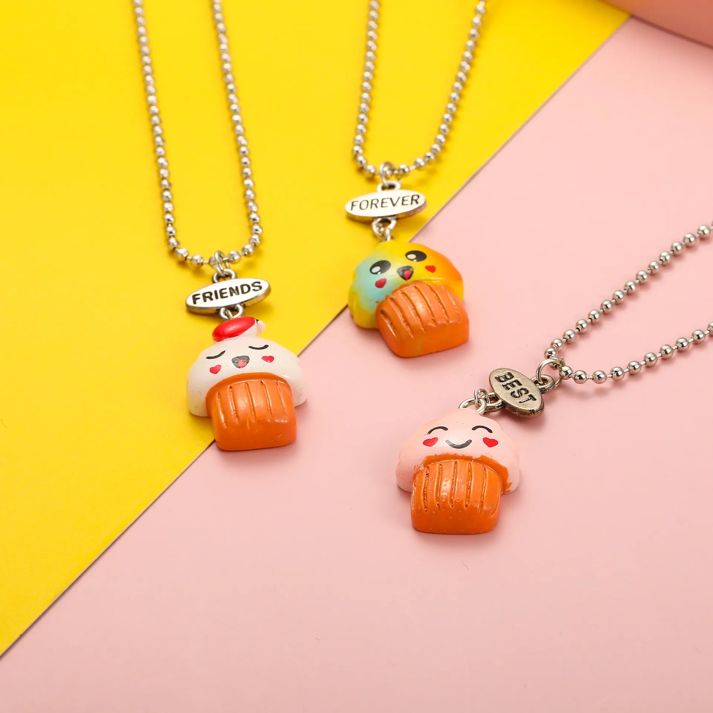 Lot de 3 Colliers D'amitié - Petits Gateaux Muffins Kawaii  - BFF - Best Friends Forever - Fantaisie - Pendentif Mignon - Amitié