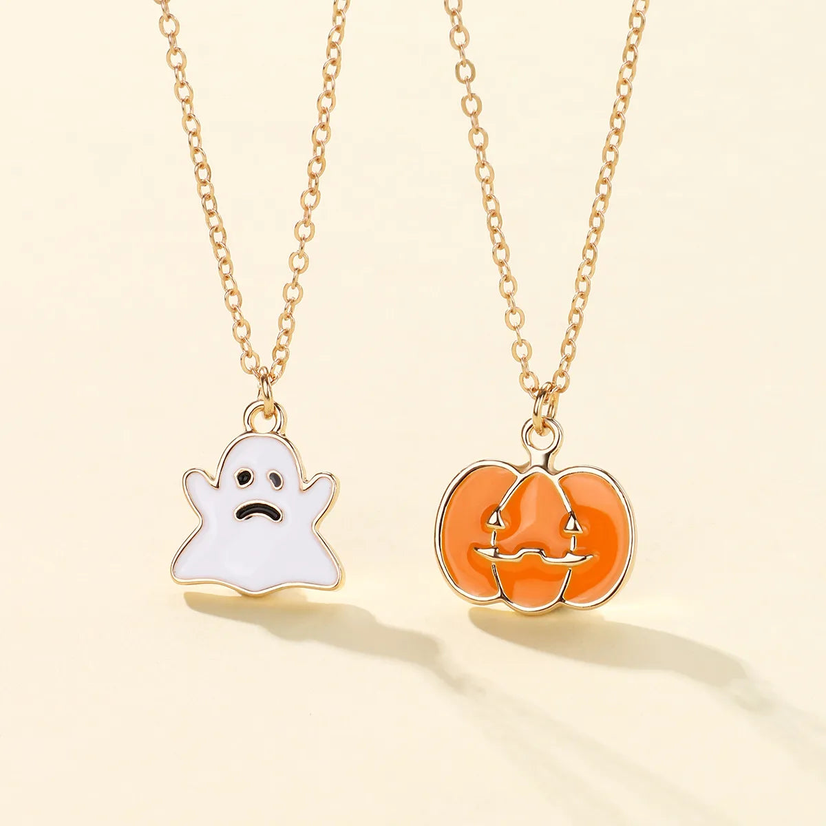 Lot de 2 Collier d'amitié Avec Carte - Citrouille Fantôme - BFF - Best Friends Forever - Pendentif Doré - Amitié - Halloween