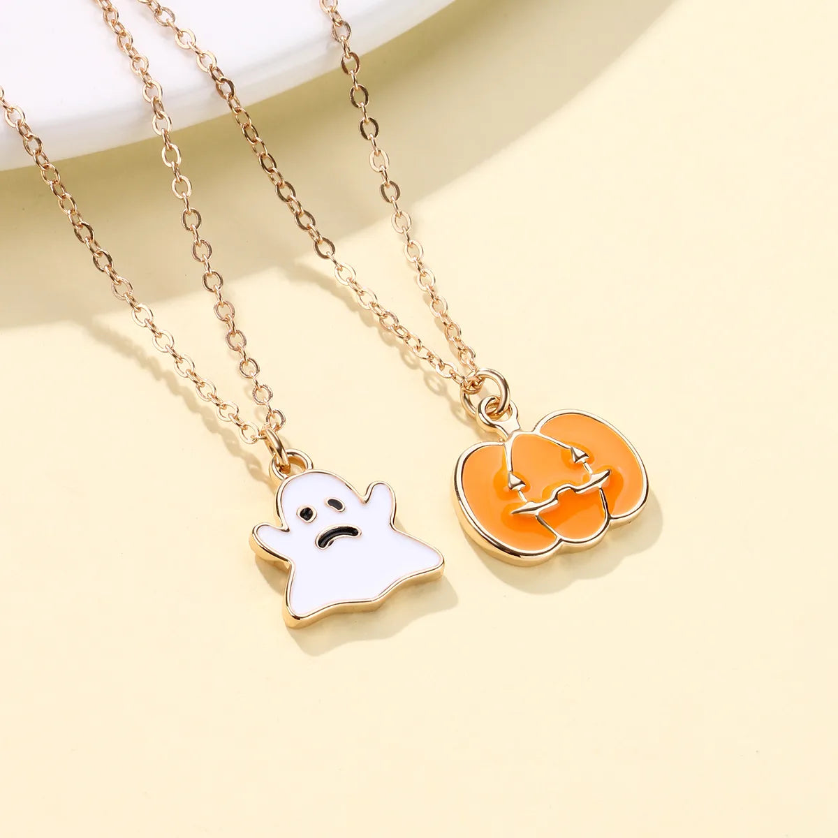 Lot de 2 Collier d'amitié Avec Carte - Citrouille Fantôme - BFF - Best Friends Forever - Pendentif Doré - Amitié - Halloween