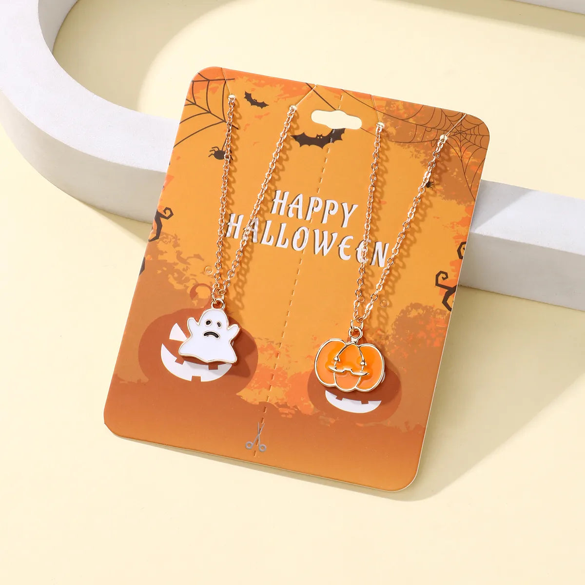 Lot de 2 Collier d'amitié Avec Carte - Citrouille Fantôme - BFF - Best Friends Forever - Pendentif Doré - Amitié - Halloween