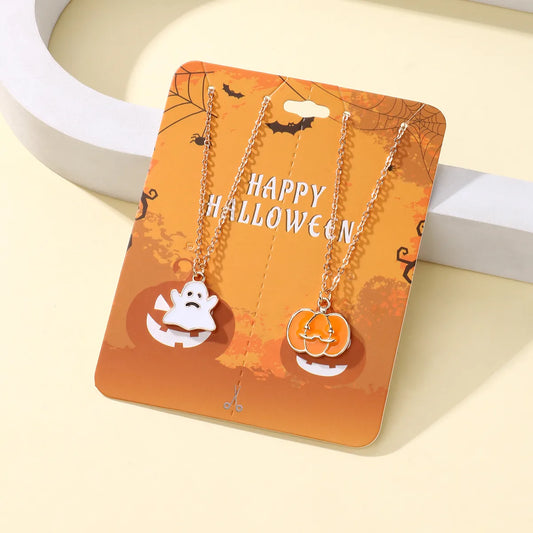 Lot de 2 Collier d'amitié Avec Carte - Citrouille Fantôme - BFF - Best Friends Forever - Pendentif Doré - Amitié - Halloween