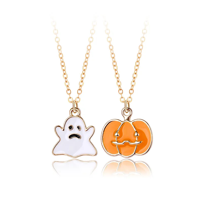 Lot de 2 Collier d'amitié Avec Carte - Citrouille Fantôme - BFF - Best Friends Forever - Pendentif Doré - Amitié - Halloween