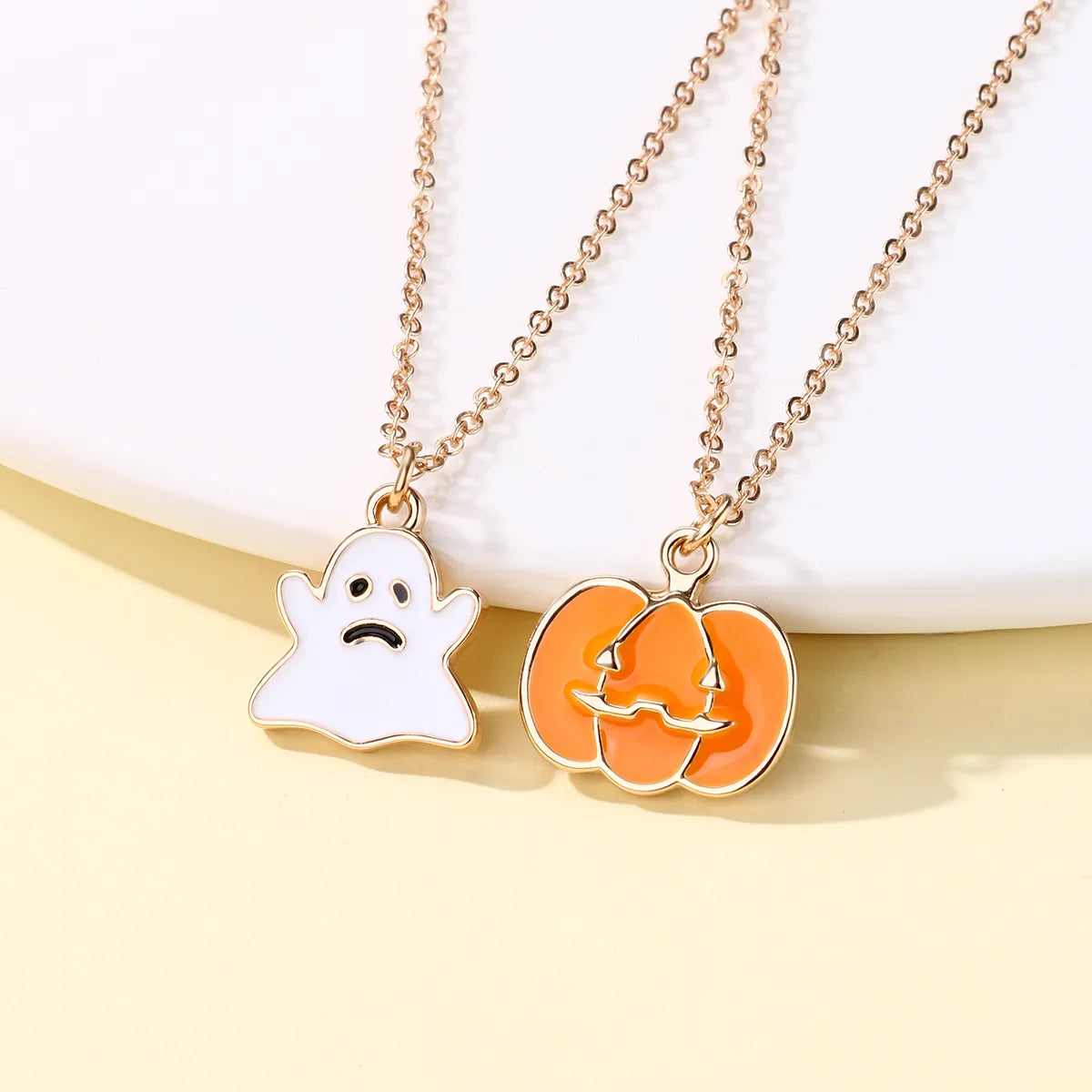 Lot de 2 Collier d'amitié Avec Carte - Citrouille Fantôme - BFF - Best Friends Forever - Pendentif Doré - Amitié - Halloween