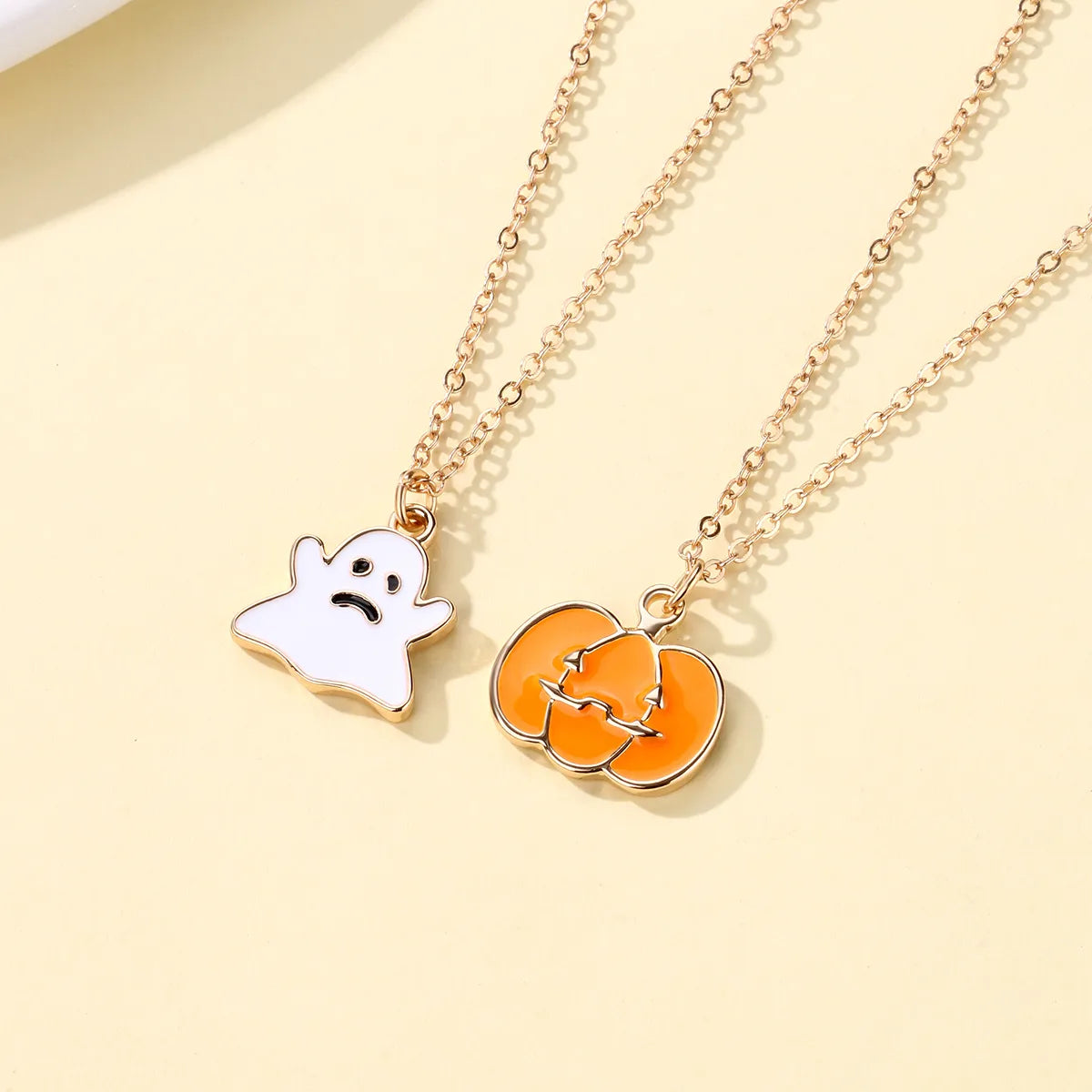 Lot de 2 Collier d'amitié Avec Carte - Citrouille Fantôme - BFF - Best Friends Forever - Pendentif Doré - Amitié - Halloween
