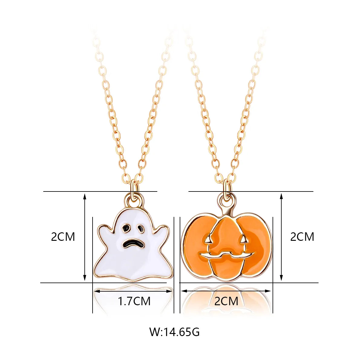 Lot de 2 Collier d'amitié Avec Carte - Citrouille Fantôme - BFF - Best Friends Forever - Pendentif Doré - Amitié - Halloween