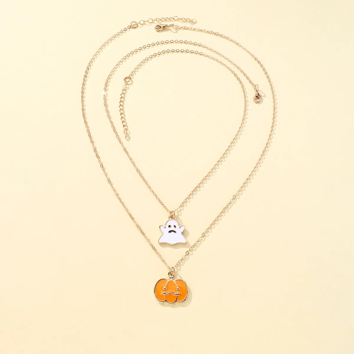 Lot de 2 Collier d'amitié Avec Carte - Citrouille Fantôme - BFF - Best Friends Forever - Pendentif Doré - Amitié - Halloween