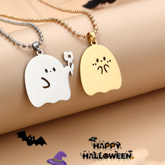 Lot de 2 Collier d'amitié - Fantôme tend une Fleur - BFF - Best Friends Forever - Pendentif Doré - Amitié - Halloween