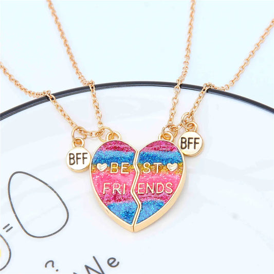 Lot de 2 Colliers D'amitié Aimanté - Coeur Paillettes - BFF - Best Friends Forever - Amitié - Pendentif Chaîne Doré