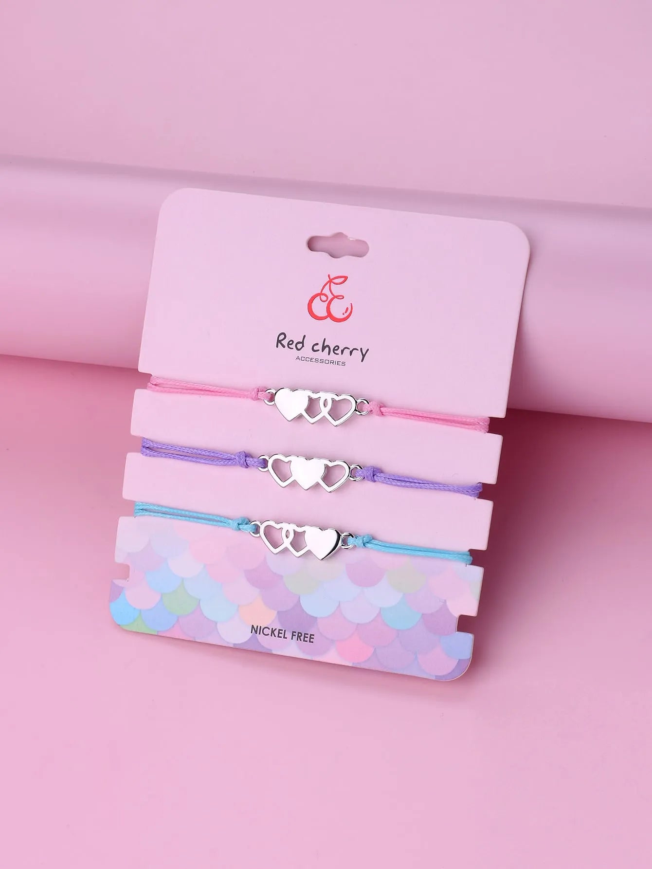 Lot de 3 Bracelets Cordon Réglable avec Carte - 3 Cœurs - Mignon