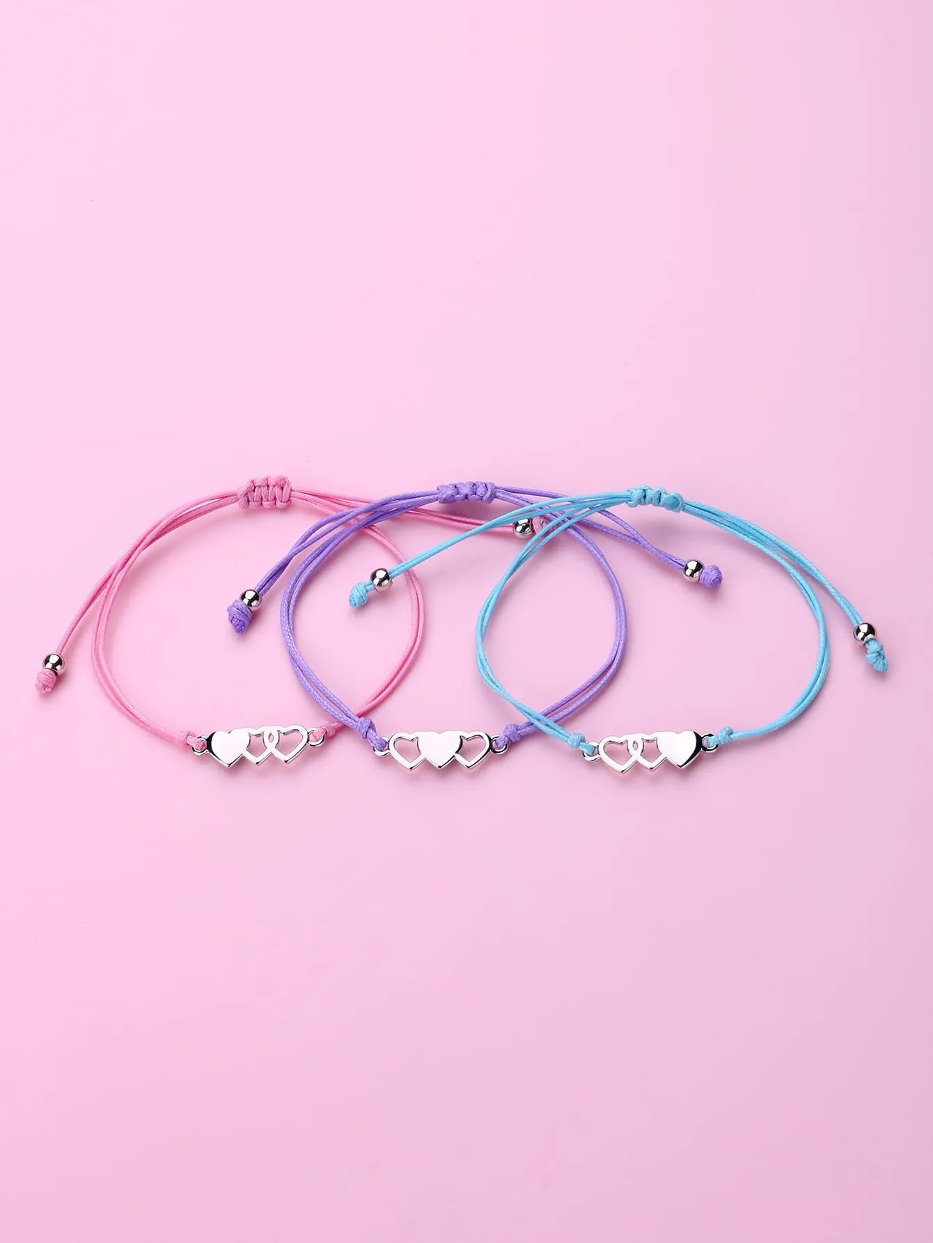 Lot de 3 Bracelets Cordon Réglable avec Carte - 3 Cœurs - Mignon