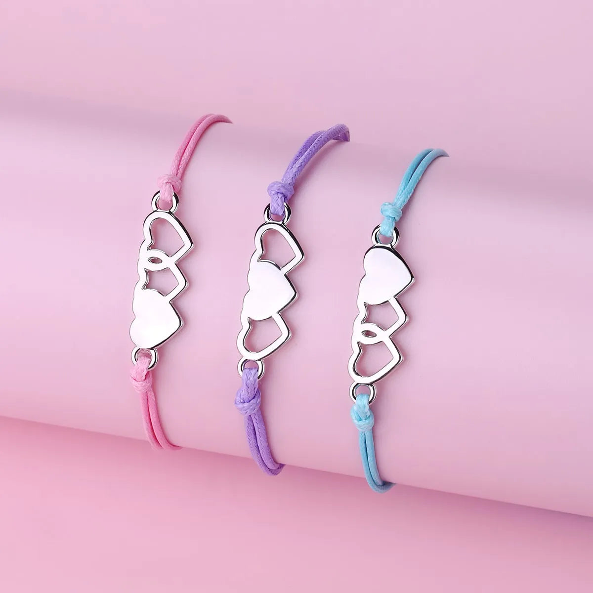 Lot de 3 Bracelets Cordon Réglable avec Carte - 3 Cœurs - Mignon