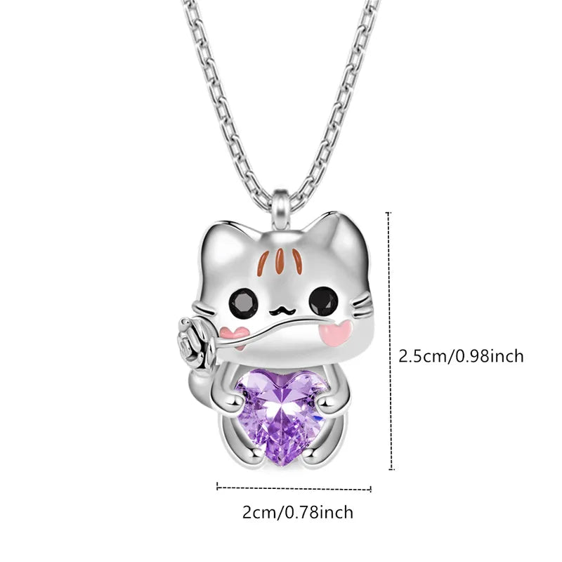 Collier Pendentif - Chat Lapin Axolotl - Strass Zircon - Pendentif - Fantaisie - Alliage Argenté