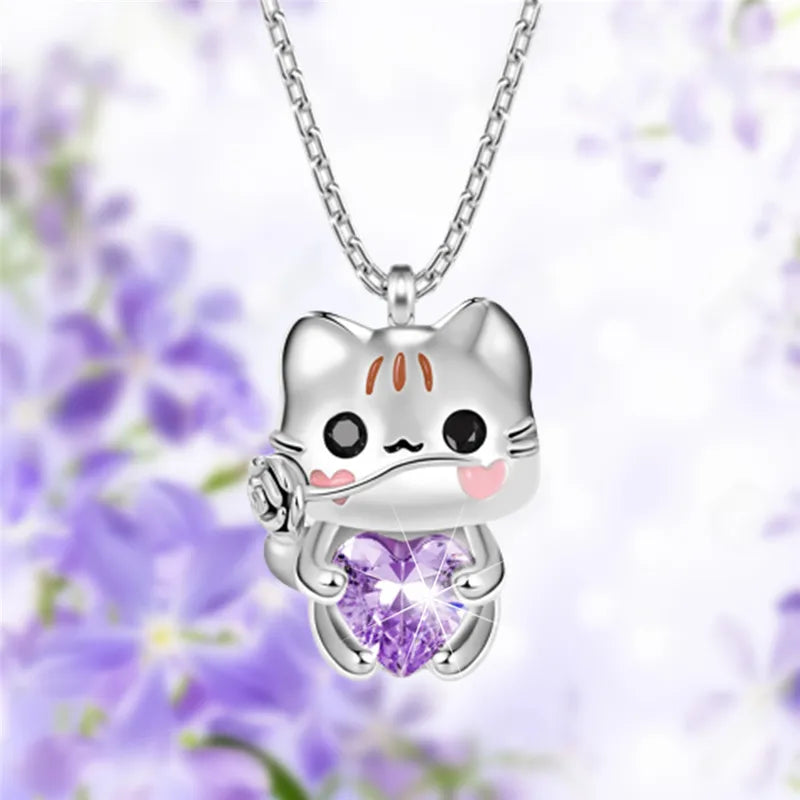 Collier Pendentif - Chat Lapin Axolotl - Strass Zircon - Pendentif - Fantaisie - Alliage Argenté