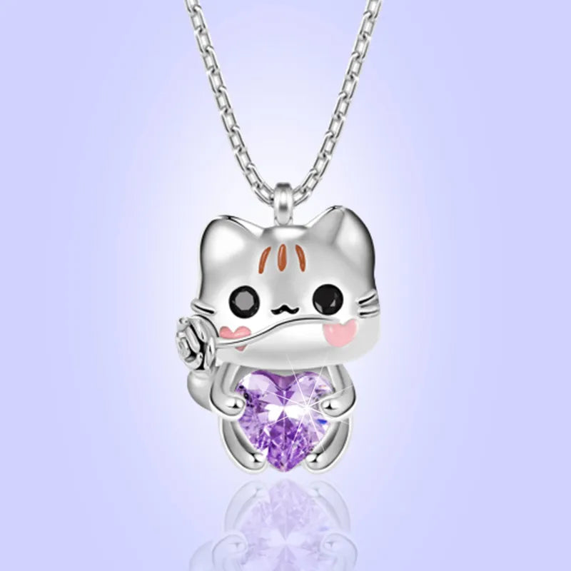 Collier Pendentif - Chat Lapin Axolotl - Strass Zircon - Pendentif - Fantaisie - Alliage Argenté