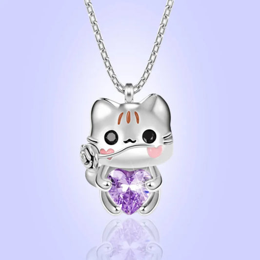 Collier Pendentif - Chat Lapin Axolotl - Strass Zircon - Pendentif - Fantaisie - Alliage Argenté