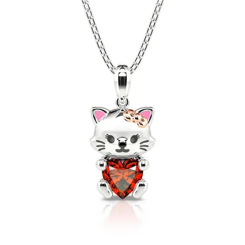 Collier Pendentif - Chat Lapin Axolotl - Strass Zircon - Pendentif - Fantaisie - Alliage Argenté