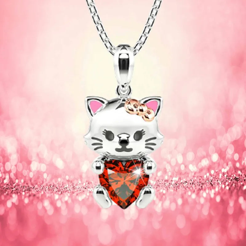Collier Pendentif - Chat Lapin Axolotl - Strass Zircon - Pendentif - Fantaisie - Alliage Argenté