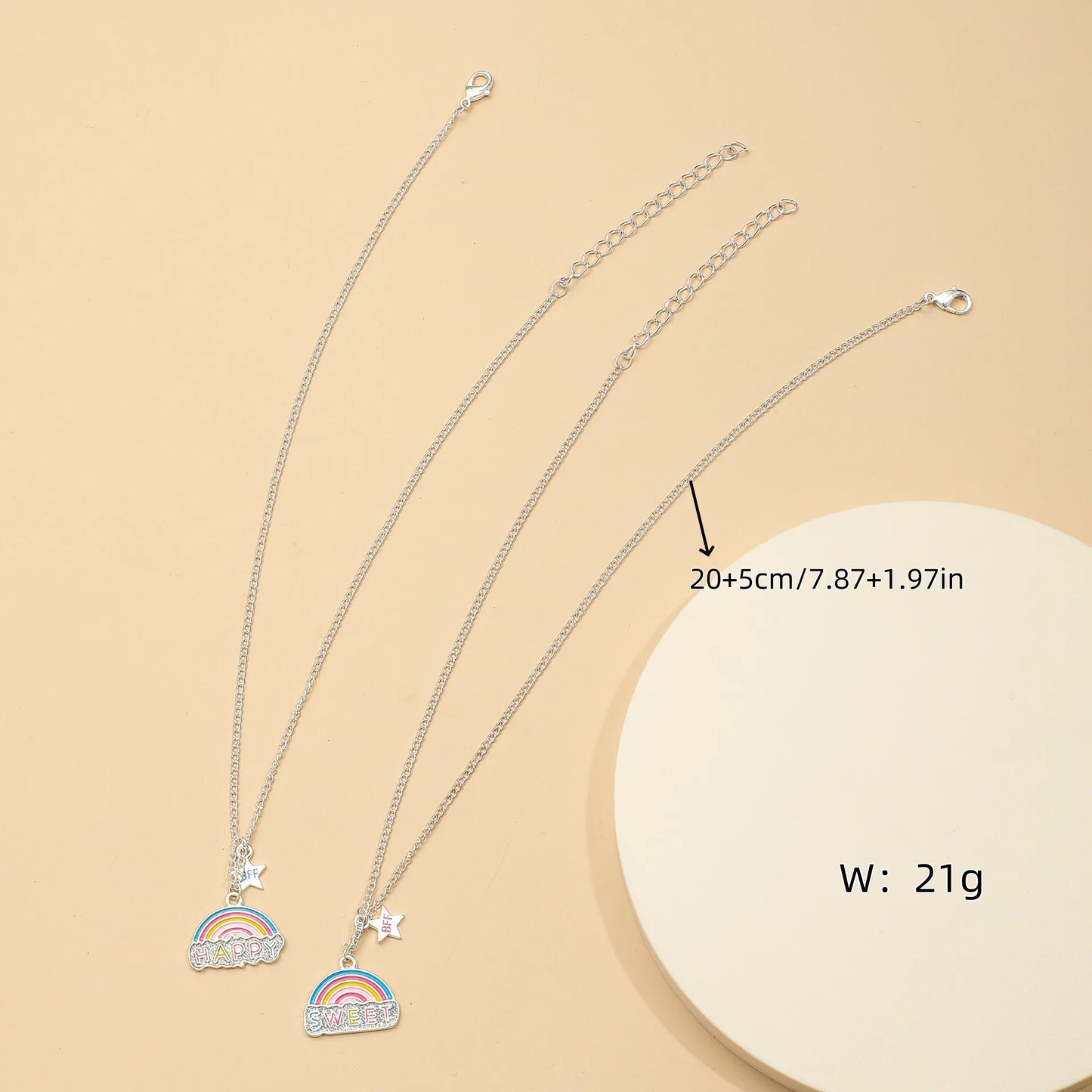 Set of 2 Rainbow Clouds Friendship Necklace Chains - BFF Best Friends Forever Lovers or Couple - Fantasy - Pendant