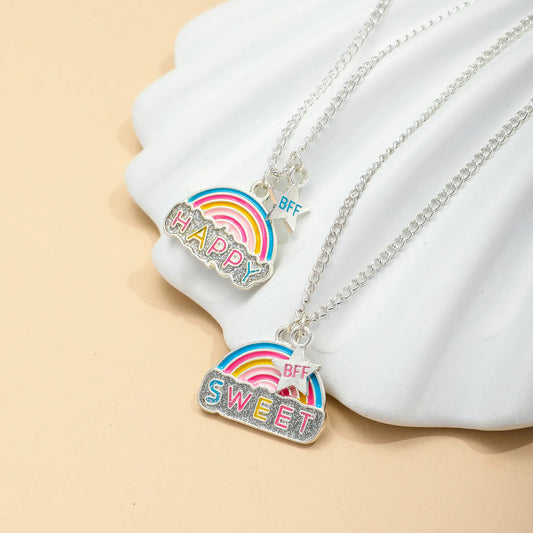 Lot de 2 Colliers D'amitié - Arc en Ciel - BFF - Best Friends Forever - Amitié - Pendentif argenté - Sweet Happy