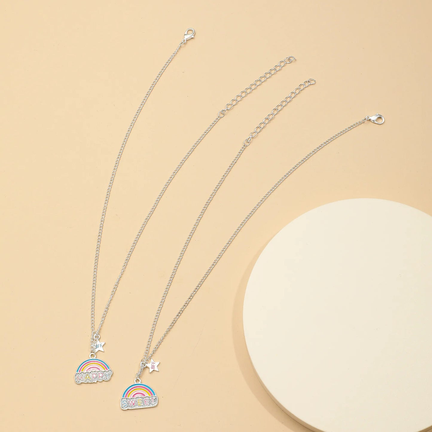Set of 2 Rainbow Clouds Friendship Necklace Chains - BFF Best Friends Forever Lovers or Couple - Fantasy - Pendant