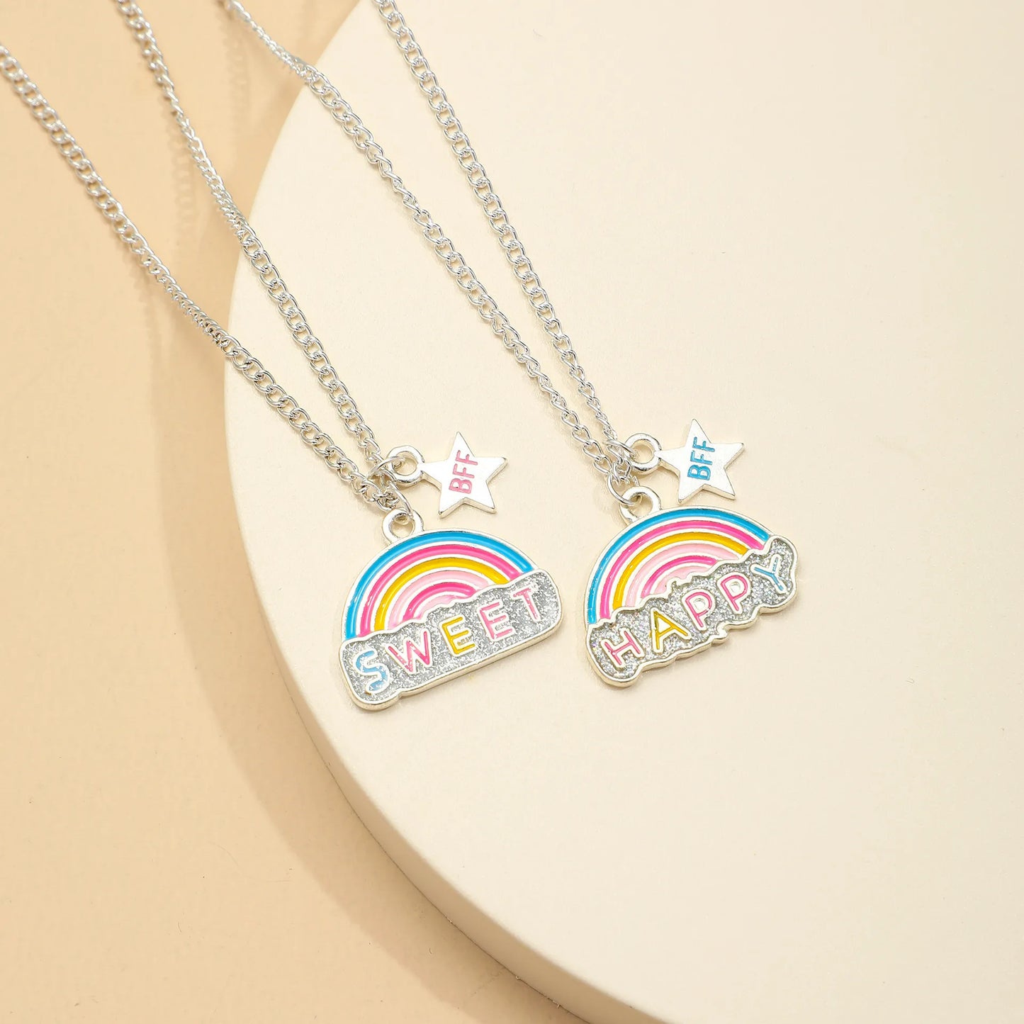 Set of 2 Rainbow Clouds Friendship Necklace Chains - BFF Best Friends Forever Lovers or Couple - Fantasy - Pendant