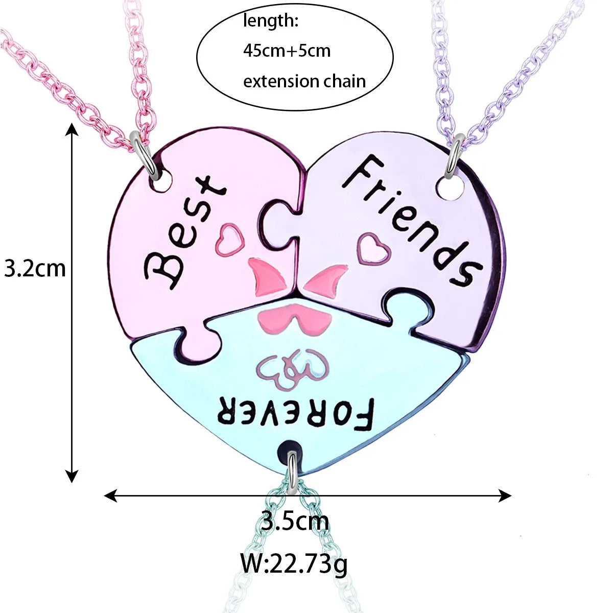 Lot de 3 Colliers D'amitié - Coeur Puzzle - BFF - Best Friends Forever - Pendentif et Chaine Argenté Doré