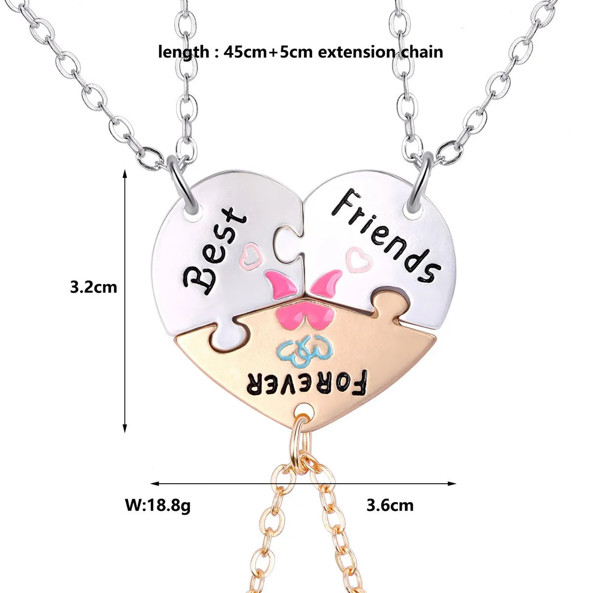 Lot de 3 Colliers D'amitié - Coeur Puzzle - BFF - Best Friends Forever - Pendentif et Chaine Argenté Doré