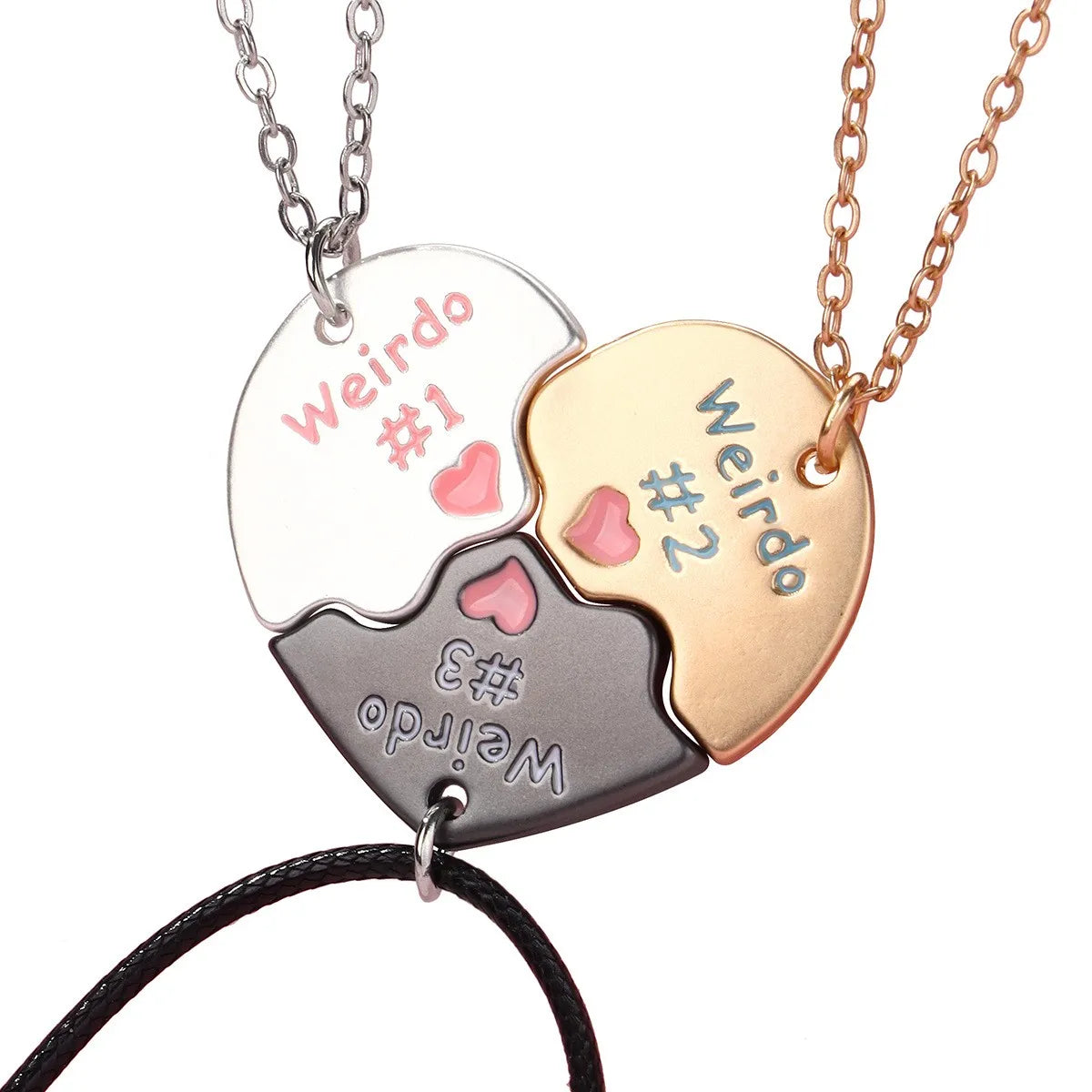 Lot de 3 Colliers Bracelets ou Porte Clés BFF - Pendentif Coeur Aimanté "Weirdo" - Best Friends Forever - Amitié