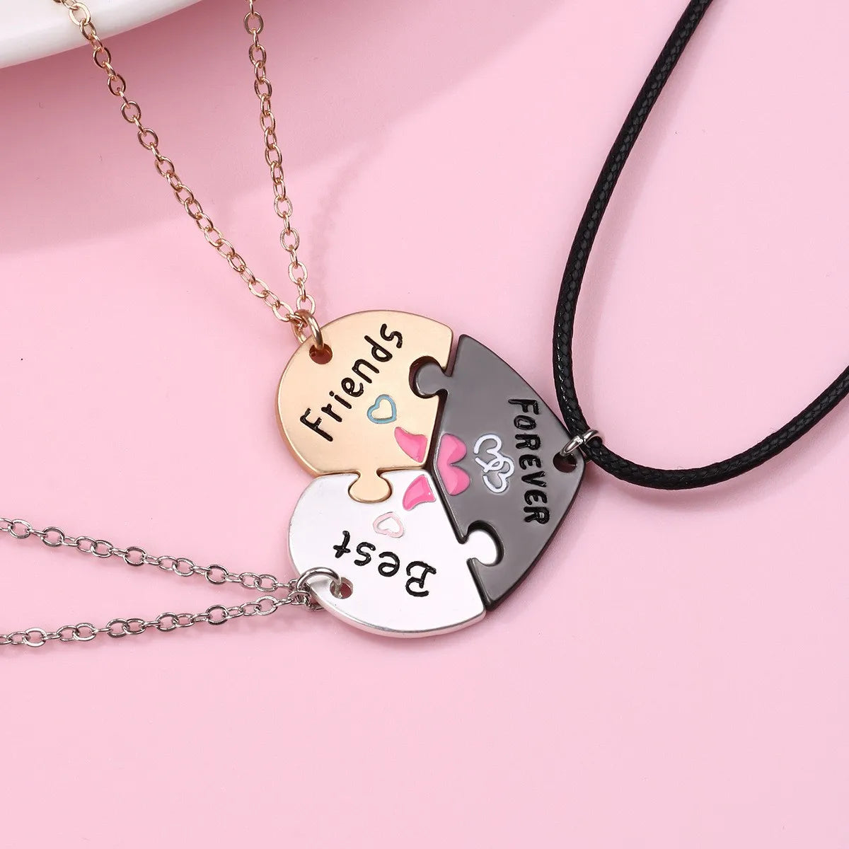 Lot de 3 Colliers D'amitié - Coeur Puzzle - BFF - Best Friends Forever - Pendentif et Chaine Argenté Doré