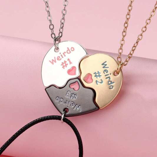 Lot de 3 Colliers ou Bracelets  BFF - Pendentif Coeur Aimanté "Weirdo" - Best Friends Forever - Amitié