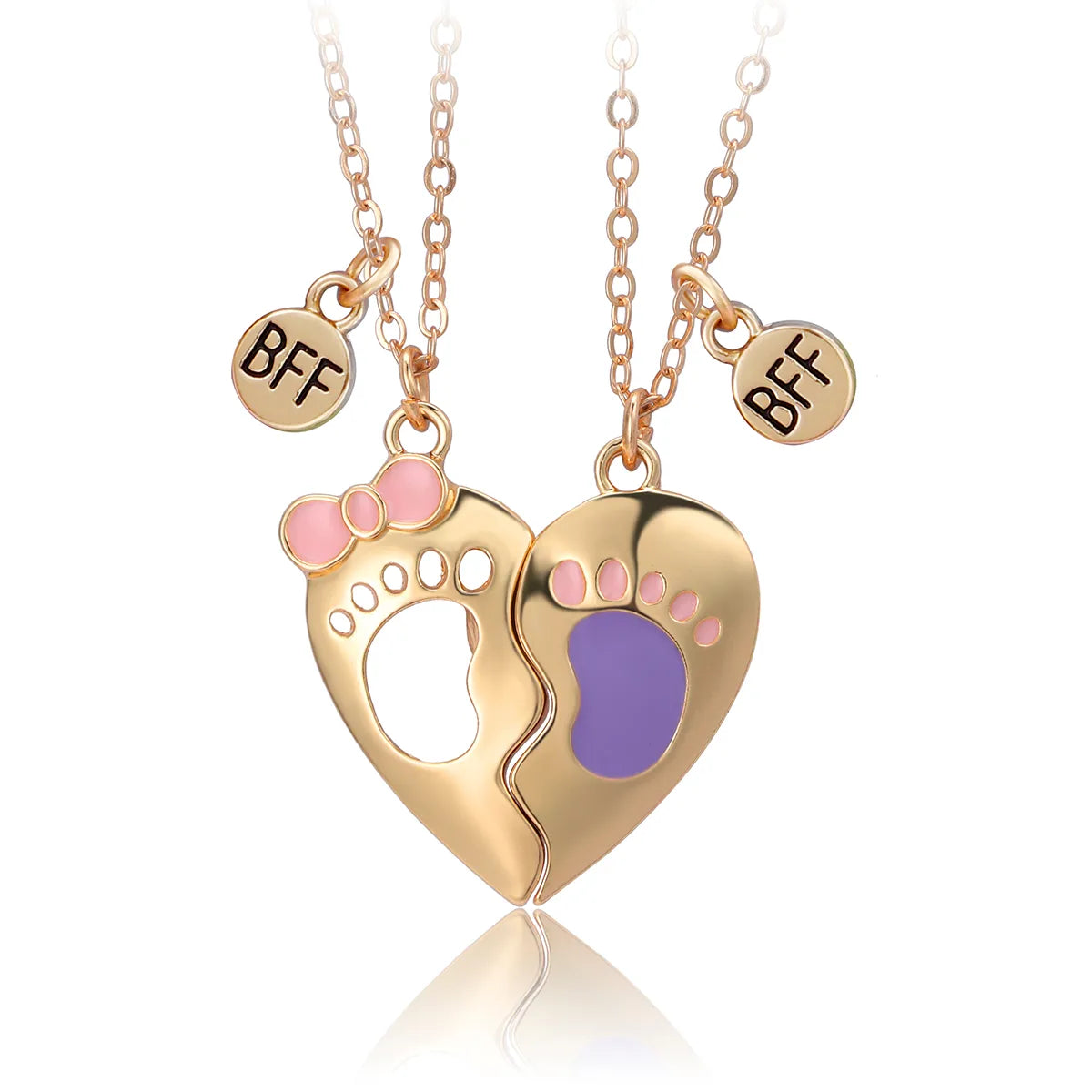 CHILDREN - Set of 2 Chains Friendship Necklaces Cat Unicorn & Heart - BFF Best Friends Forever - Fantasy - Rainbow Resin Pendant