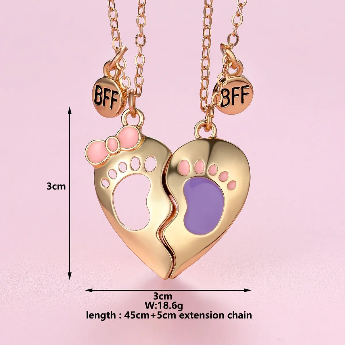 CHILDREN - Set of 2 Chains Friendship Necklaces Cat Unicorn & Heart - BFF Best Friends Forever - Fantasy - Rainbow Resin Pendant
