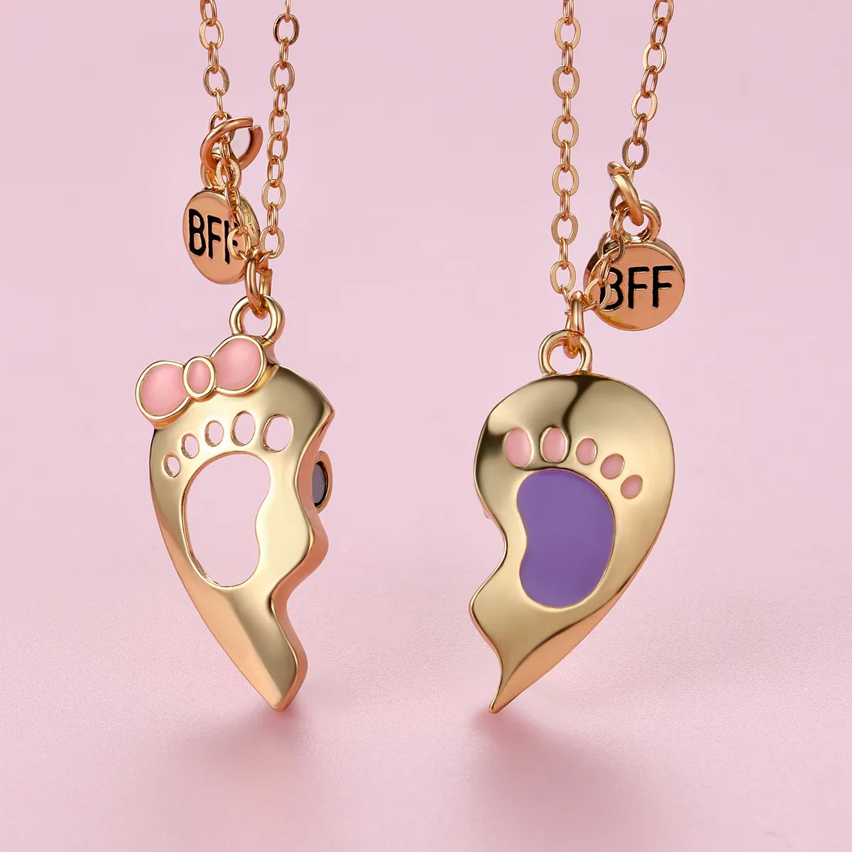 CHILDREN - Set of 2 Chains Friendship Necklaces Cat Unicorn & Heart - BFF Best Friends Forever - Fantasy - Rainbow Resin Pendant