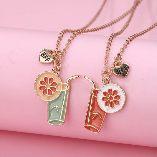 Lot de 2 Colliers D'amitié - Vacances Cocktail Sirop - BFF - Best Friends Forever - Pendentif