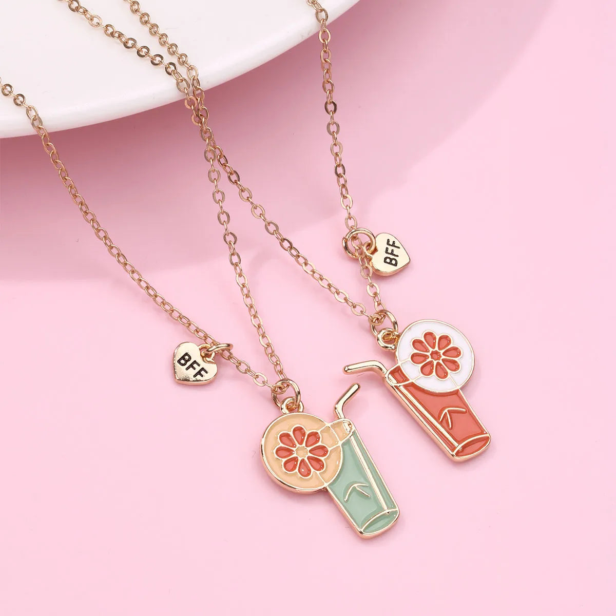 Lot de 2 Colliers D'amitié - Vacances Cocktail Sirop - BFF - Best Friends Forever - Pendentif