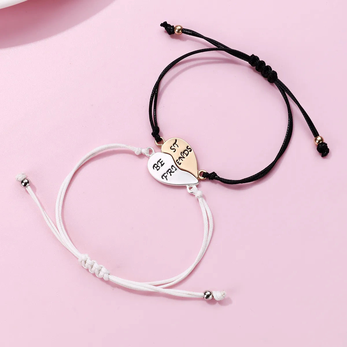 Set of 2 Adjustable Cord Bracelets Best Friends Ying Yang - BFF Best Friends - Fantasy - Magnetic Pendant - Lovers - Couple