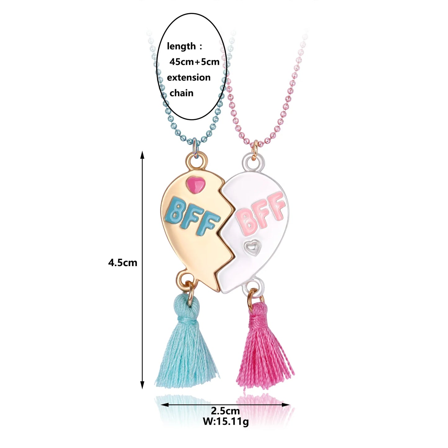 Lot de 2 Colliers D'amitié - Coeur Pompon - BFF - Best Friends Forever - Amitié - Cœur - Mignon