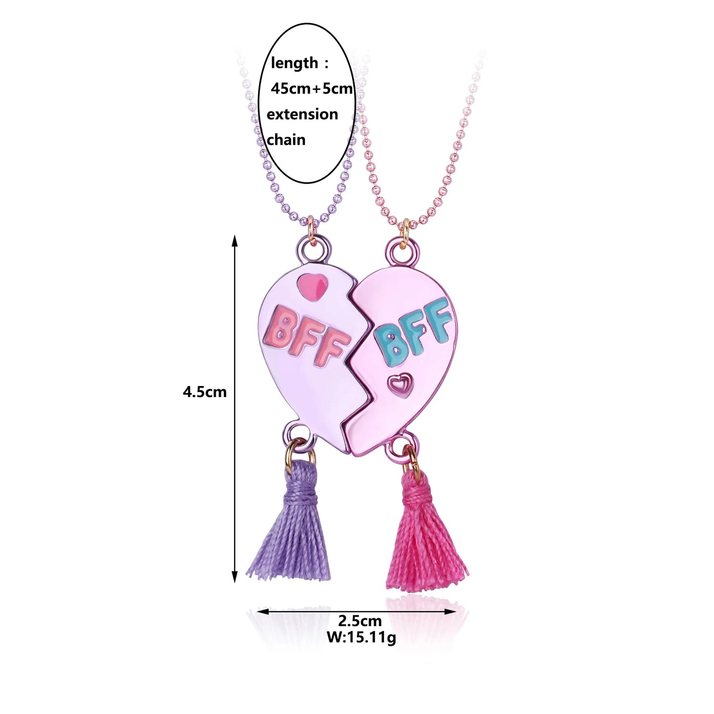 Lot de 2 Colliers D'amitié - Coeur Pompon - BFF - Best Friends Forever - Amitié - Cœur - Mignon