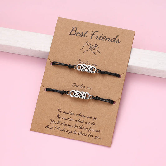 Lot de 2 Bracelets D'amitié Cordon Réglable avec Carte - Infini Nouée Entrelacé - BFF - Best Friends Forever - Fantaisie - A partager
