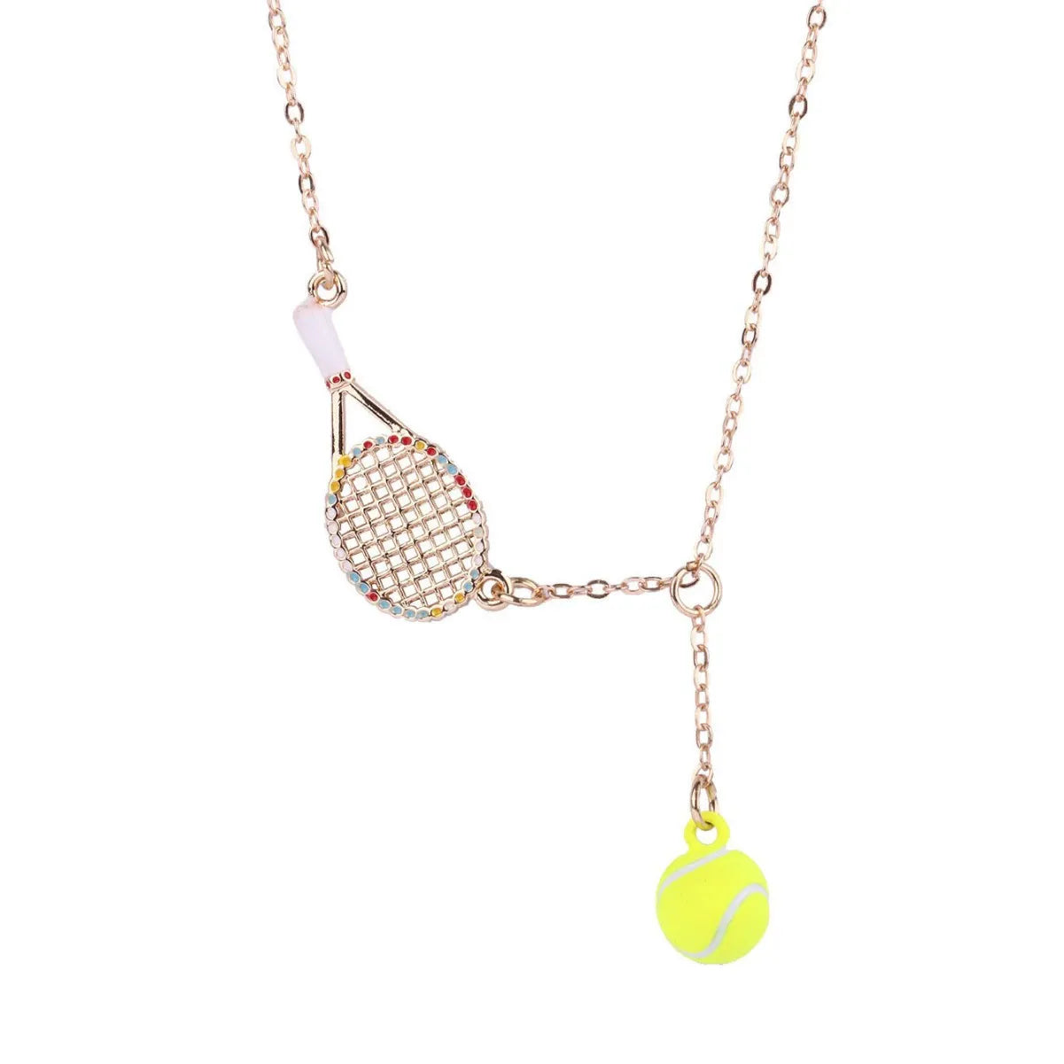 Collier Pendentif Raquette Balle Tennis - Mignon - Placage Alliage Pendentif