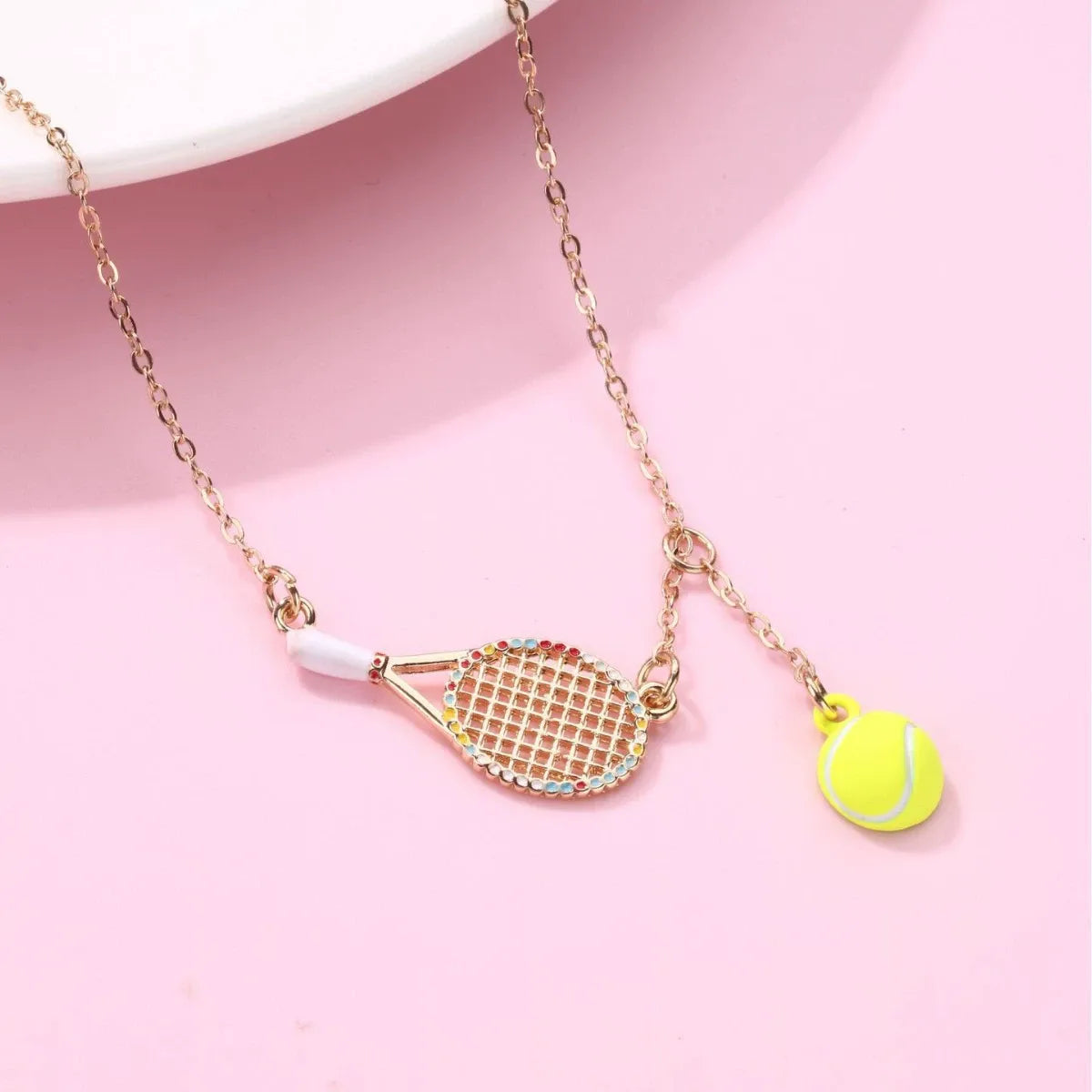 Collier Pendentif Raquette Balle Tennis - Mignon - Placage Alliage Pendentif
