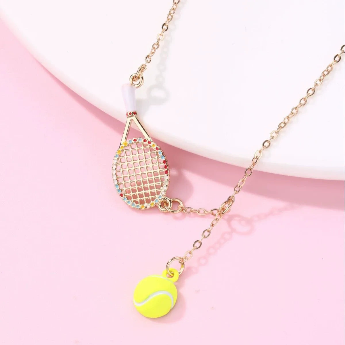 Collier Pendentif Raquette Balle Tennis - Mignon - Placage Alliage Pendentif